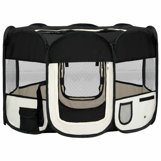 Parc pliable pour chien avec sac de transport 110 x 110 x 58 cm noir