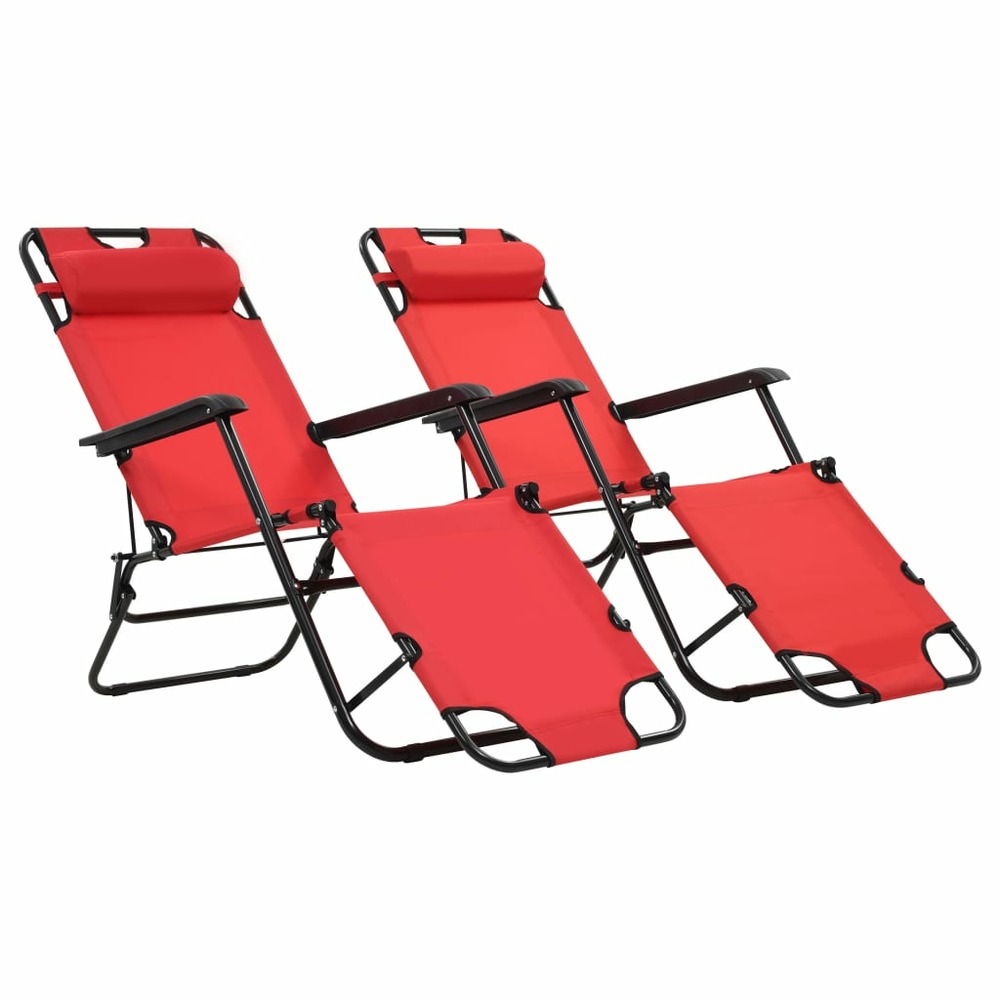 Lot de deux chaises longues pliables avec repose-pied acier rouge