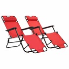 Lot de deux chaises longues pliables avec repose-pied acier rouge