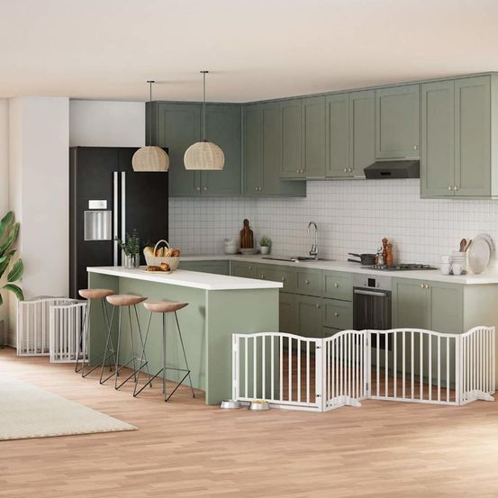 Barrière chien bois porte 12 panneaux blanc 960cm