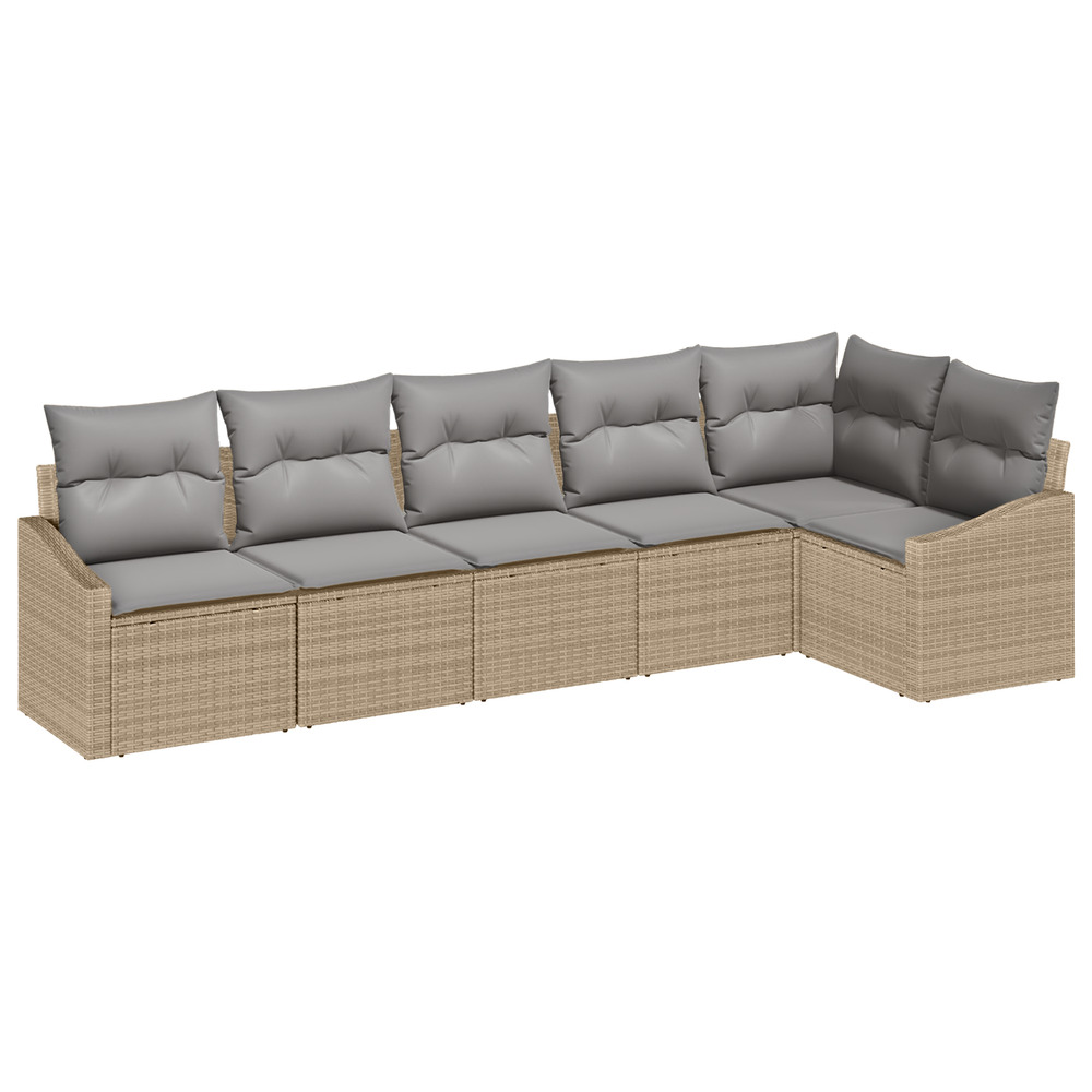 Ensemble de 6 canapés de jardin avec coussins beige poly rotin