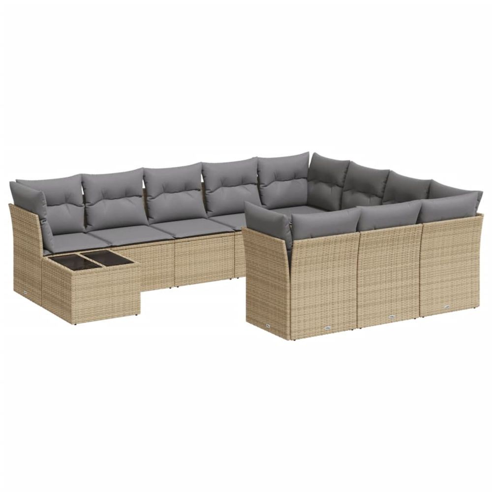 Salon de jardin 11 pcs avec coussins beige résine tressée
