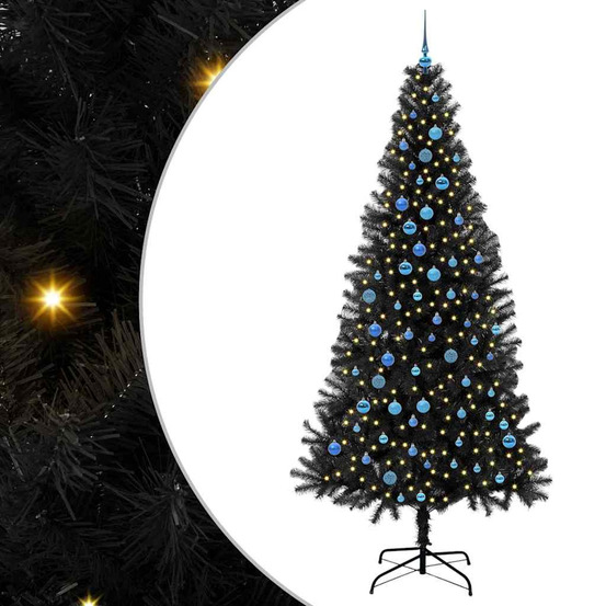 Sapin de noël avec 300 led avec support noir 240 cm pvc