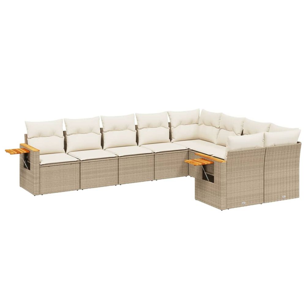 Salon de jardin avec coussins 9 pcs beige résine tressée