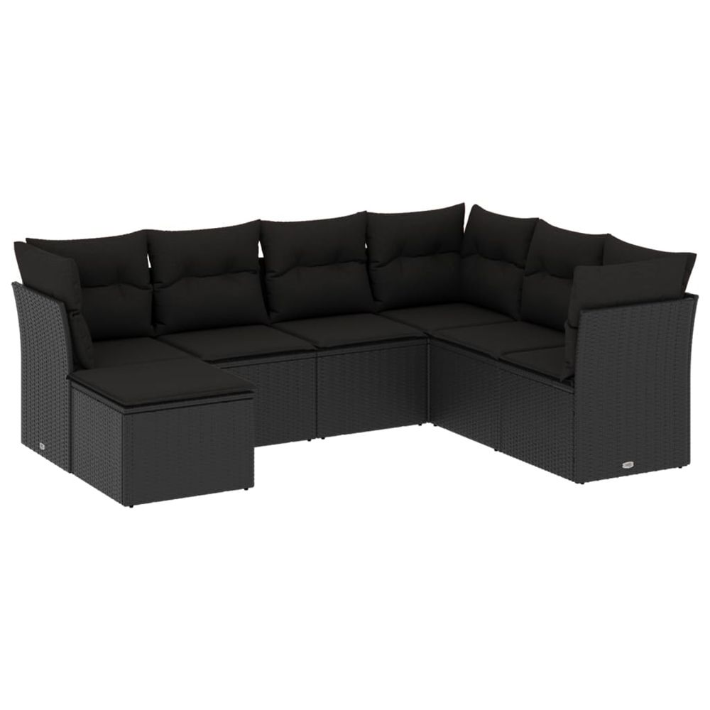 Salon de jardin 7 pcs avec coussins noir résine tressée
