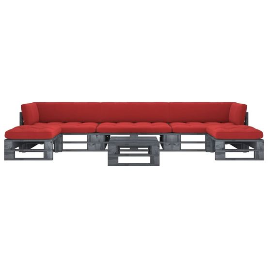 Salon de jardin palette 6pcs avec coussins pin imprégné de gris