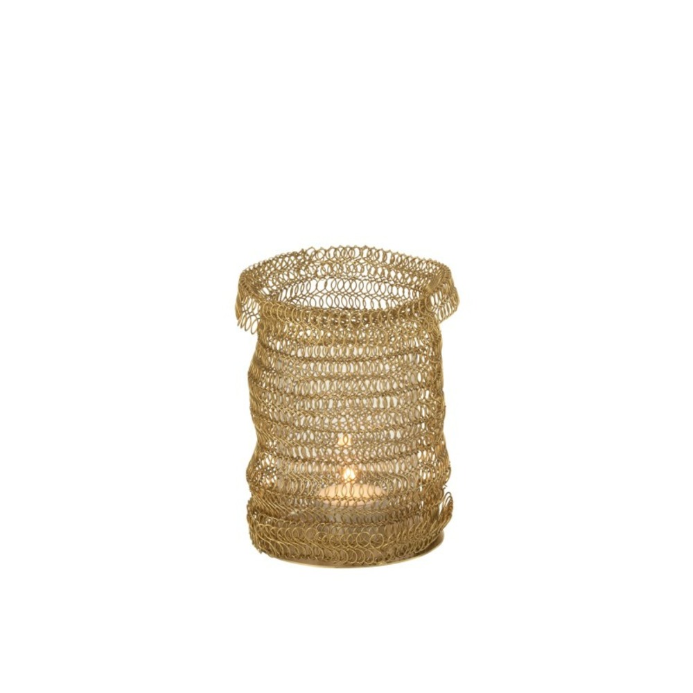 Photophore dans filet maille en métal doré 10x10x16 cm
