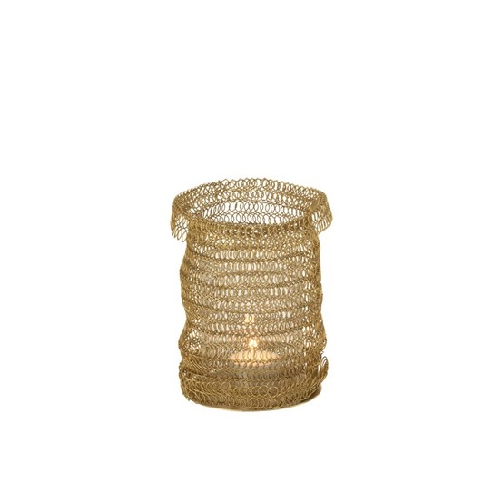 Photophore dans filet maille en métal doré 10x10x16 cm