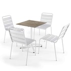 Table 60x60 cm inclinable marbre beige et 4 chaises en métal blanc