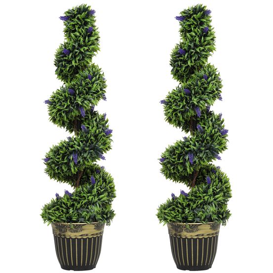Lot 2 buis artificiels spirale pe décoration intérieur extérieur 115cm vert