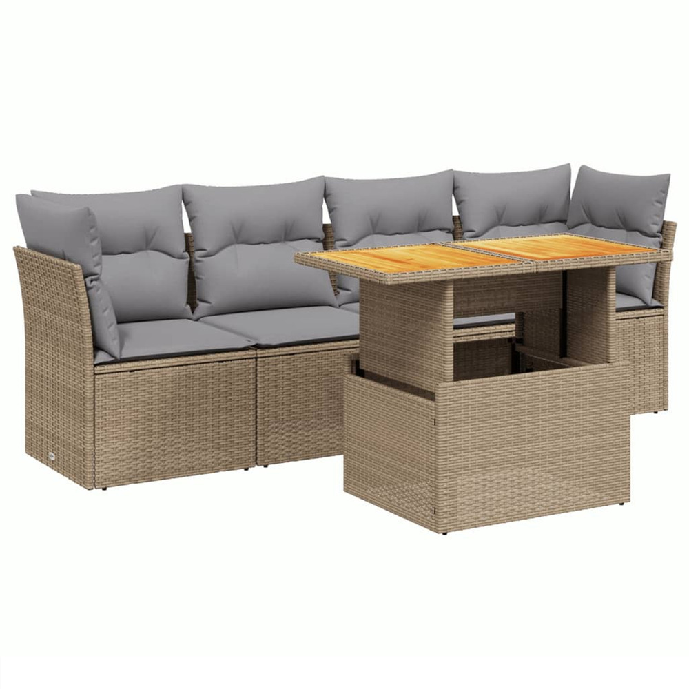 Salon de jardin avec coussins 5 pcs beige résine tressée