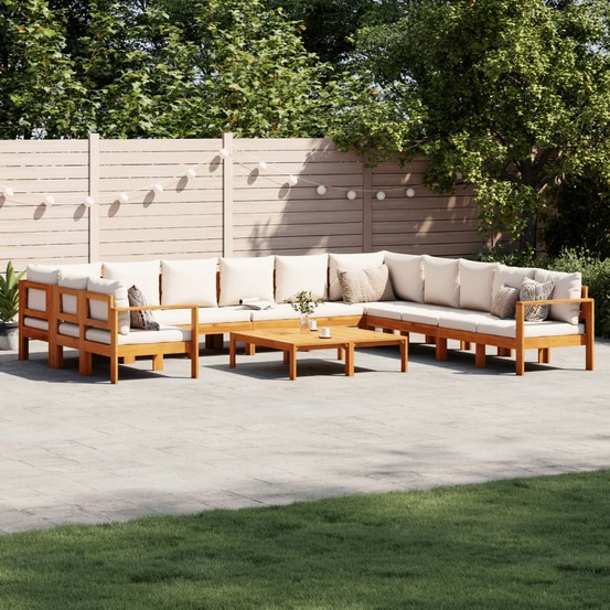 Salon de jardin avec coussins 9 pcs bois massif d'acacia