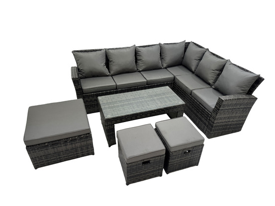 Ensemble de meubles de jardin avec 3 tabourets table basse rectangulaire avec coussin gris foncé mixte