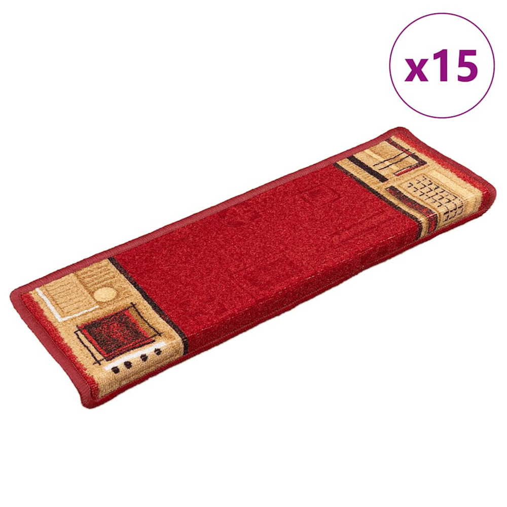 Tapis d'escalier autocollants 15 pcs 65x21x4 cm rouge
