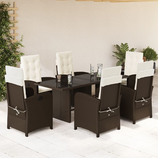 Ensemble à manger de jardin et coussins 7 pcs marron rotin
