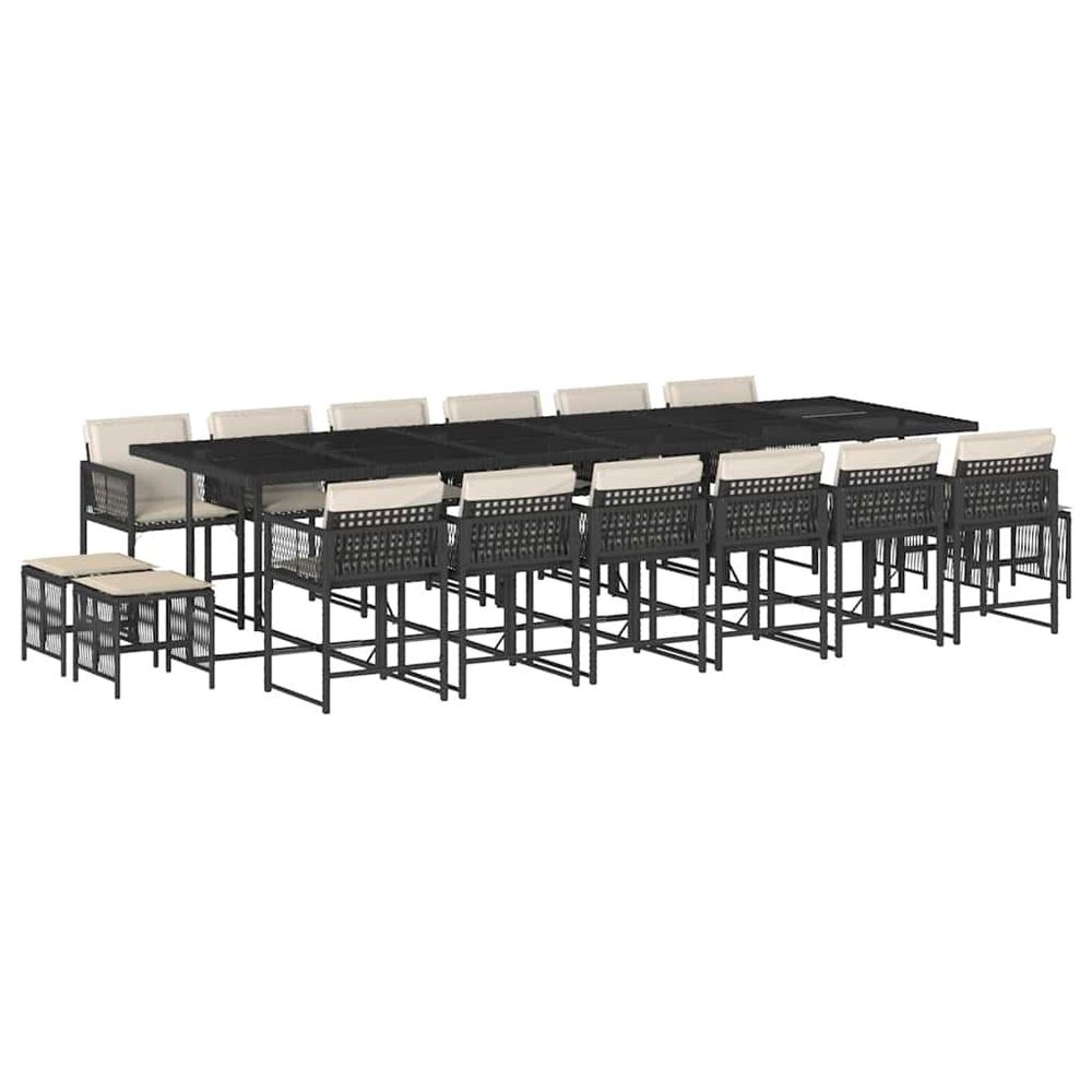 Ensemble à manger de jardin 17 pcs coussins noir résine tressée