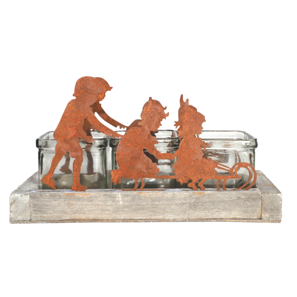 Photophore en bois, métal et verre marron 27 x 11.5 x 14 cm