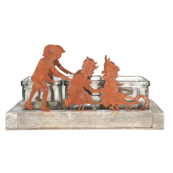 Photophore en bois, métal et verre marron 27 x 11.5 x 14 cm