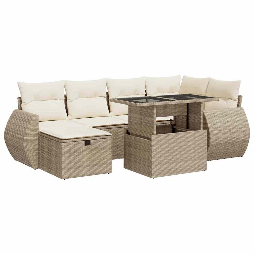 Salon de jardin avec coussins 7 pcs beige résine tressée