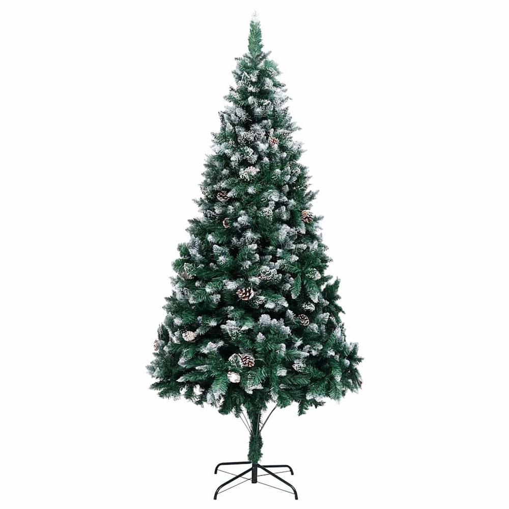 Sapin de noël artificiel pvc effet neige et pommes de pin pour fêtes vert 210 cm