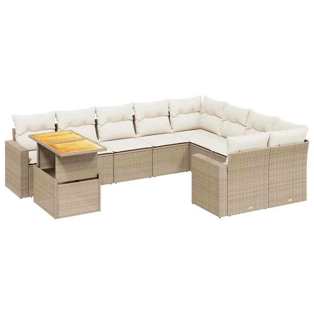 Salon de jardin avec coussins 10 pcs beige résine tressée