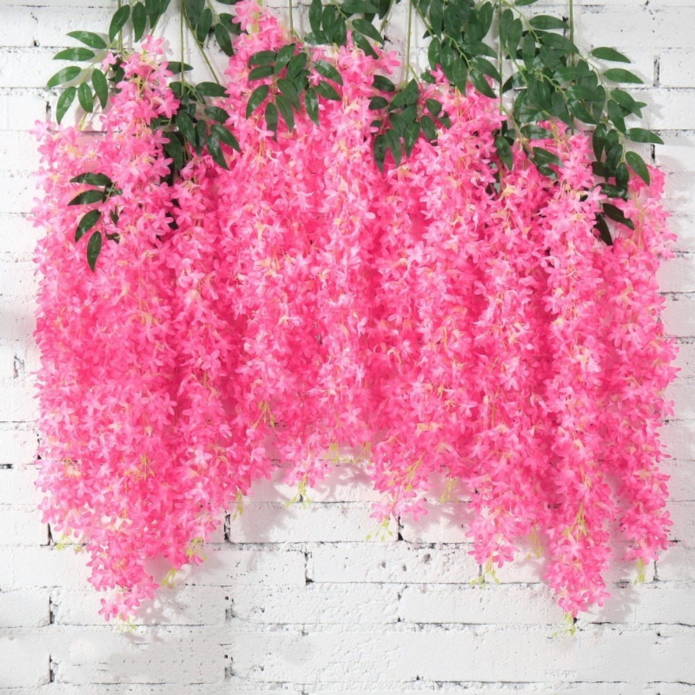 Paquet de 12 rotins de fleurs artificielles de glycine et de violet pour mariage rose dtopbuyage