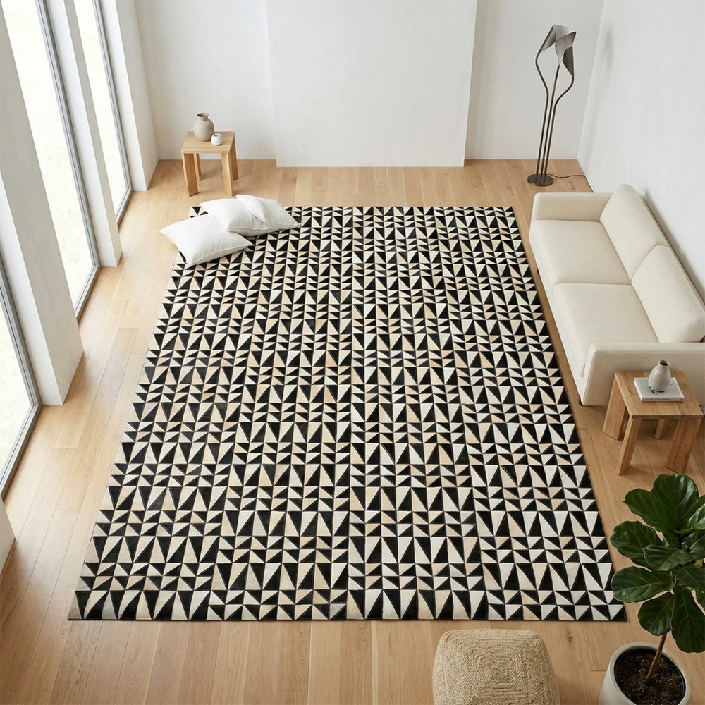 Tapis en peau de vache 200x290 kilm fait à la main noir et blanc