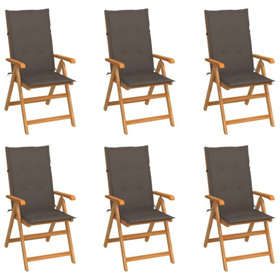 Ensemble de 6 chaises pliantes en teck massif avec coussins taupe