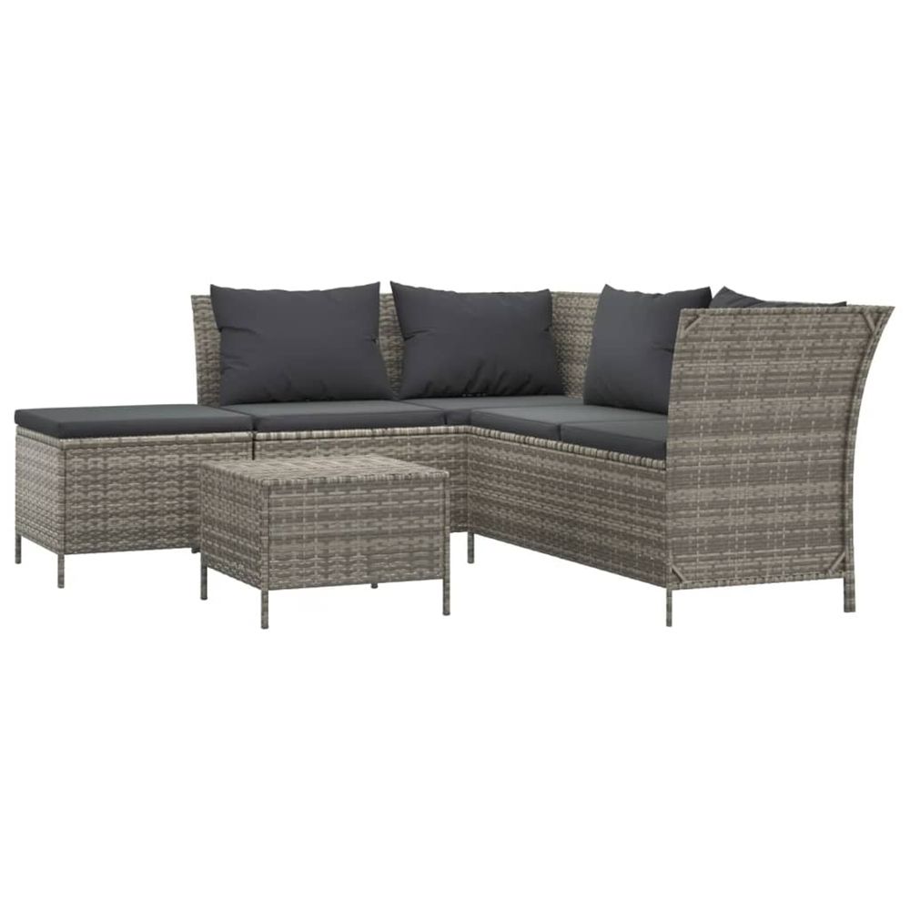 Salon de jardin 4 pcs avec coussins gris résine tressée