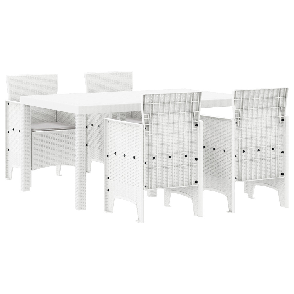 Ensemble de salle à manger de jardin de 5 pièces avec coussins blanc poly rotin