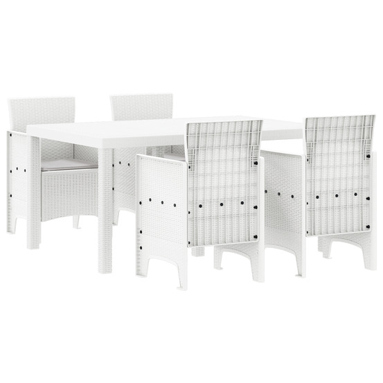 Ensemble de salle à manger de jardin de 5 pièces avec coussins blanc poly rotin