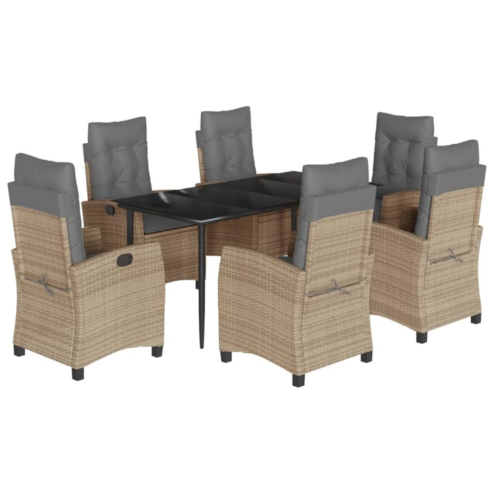 Ensemble à manger de jardin coussins 7 pcs mélange beige rotin
