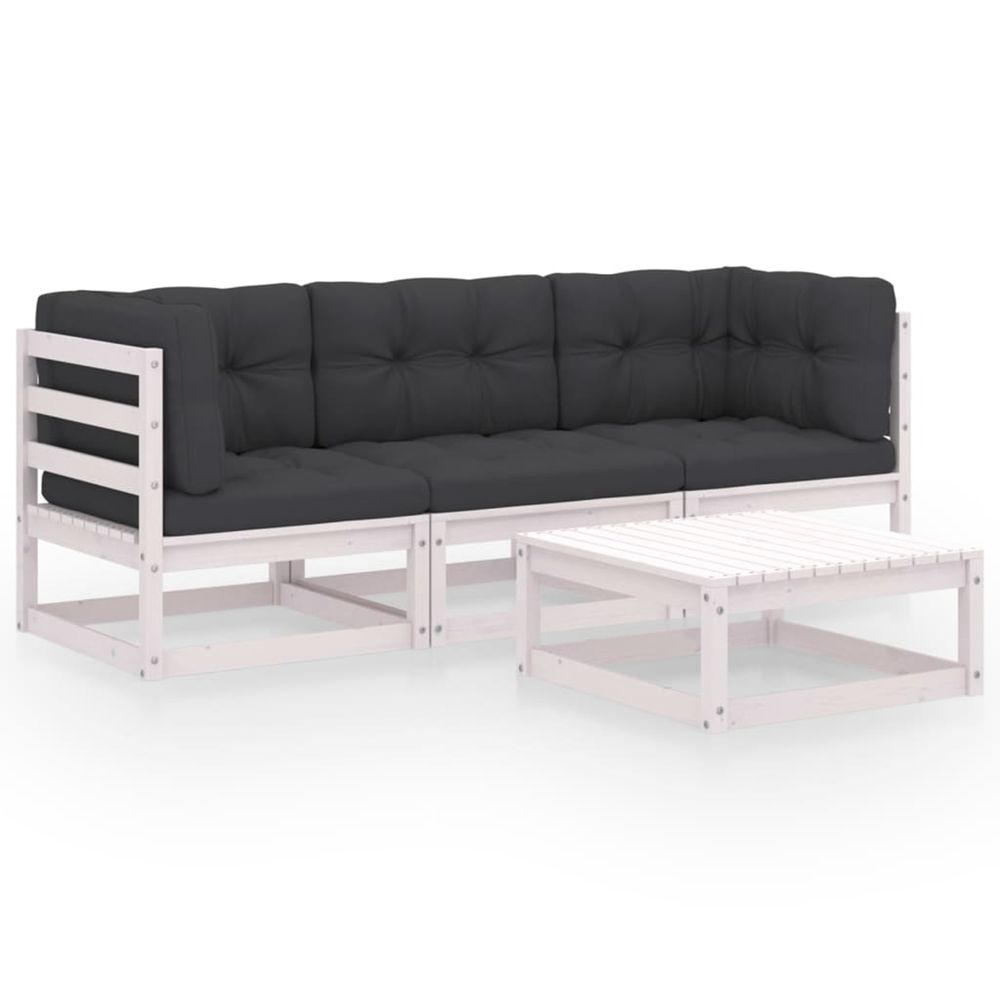 Salon de jardin 4 pcs avec coussins bois de pin massif