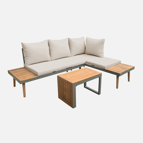 Salon modulable, sao paulo, aluminium et acacia, 4 places 140 x 68 x 65cm