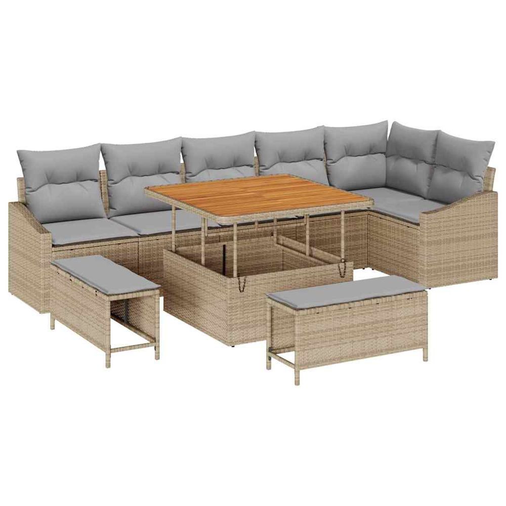 Ensemble de canapé de jardin 9 pc beige polyrotin