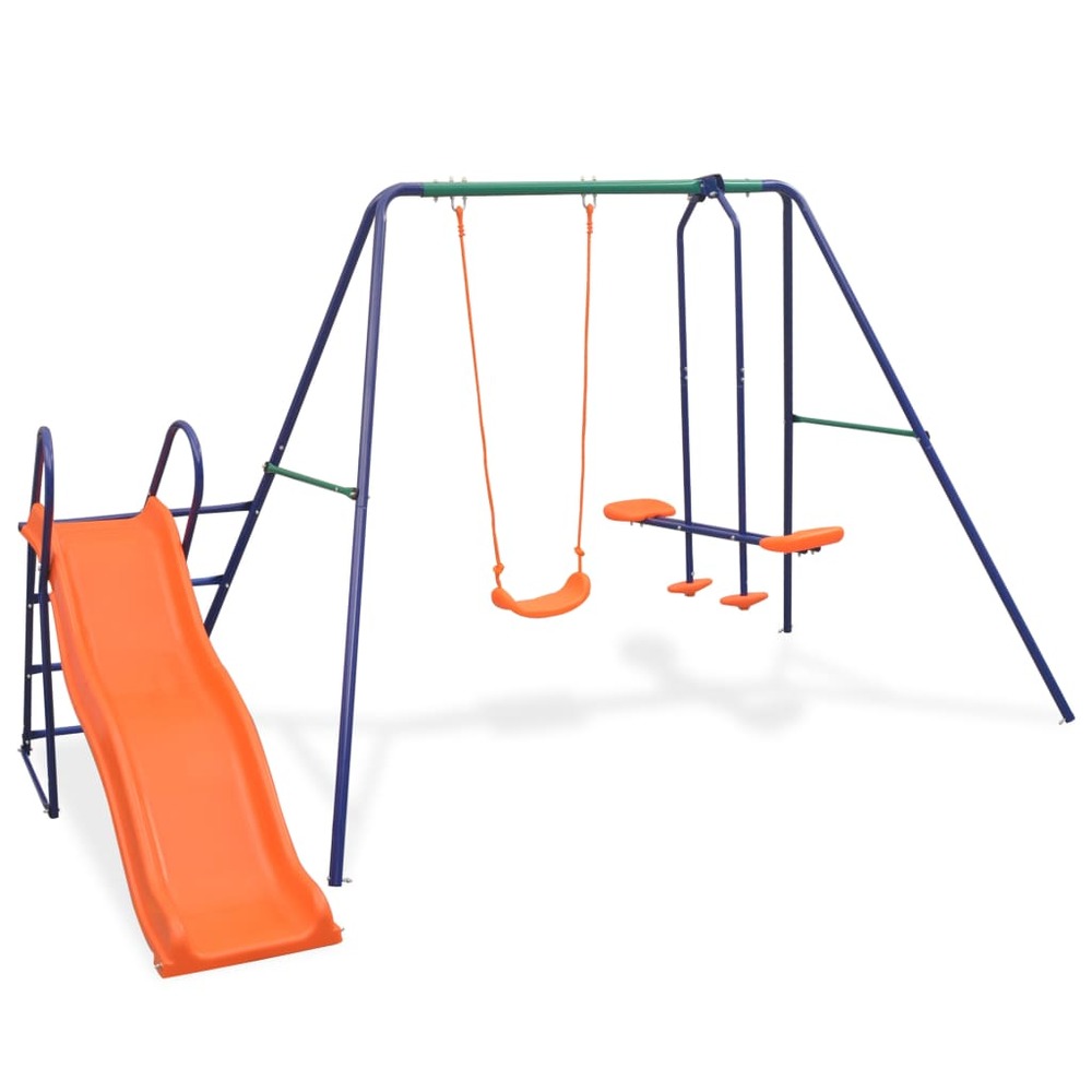 Ensemble de balançoire avec toboggan et 3 sièges orange