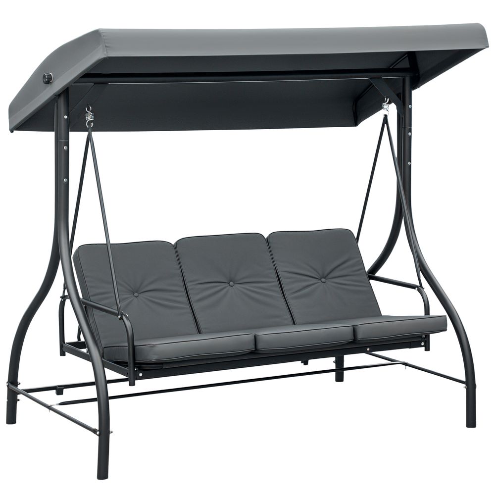 Balancelle de jardin 3 places convertible matelas fourni gris métal noir