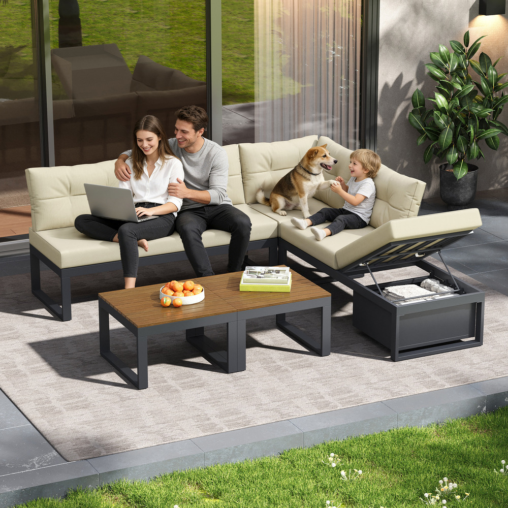 Salon de jardin inclinable : dossier 3 positions, coussins épais, rangement, housse étanche, pour terrasse et balcon