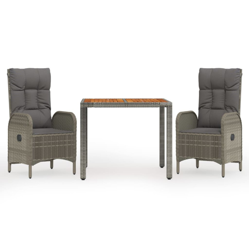 Ensemble à manger de jardin 3 pcs coussins gris résine tressée