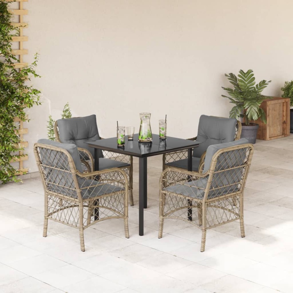 Ensemble à manger de jardin coussins 5 pcs mélange beige rotin