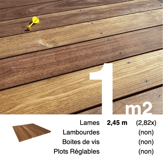Lames de terrasse bois exotique cumaru 21 x 145 mm • longueur 2,45 m • classe 4 • lot pour 1 m²