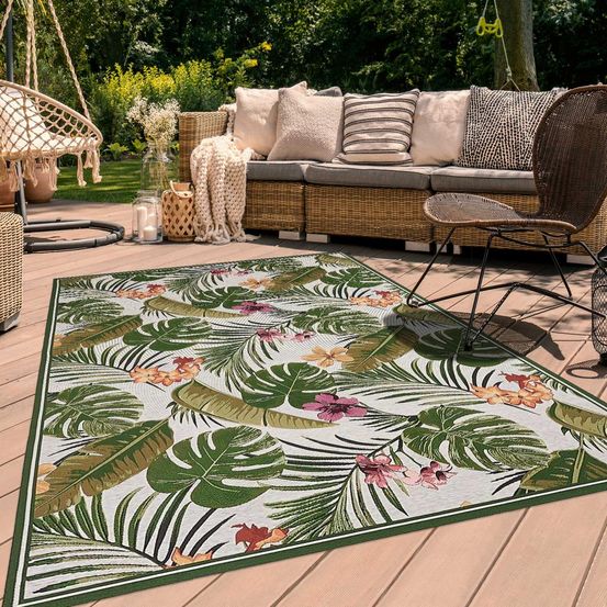 Tapis extérieur 123x180 tissé kilim vert jardin