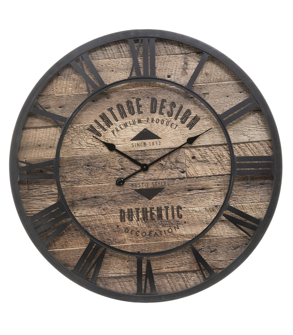 Grande pendule murale en métal industriel vintage design d 80 cm