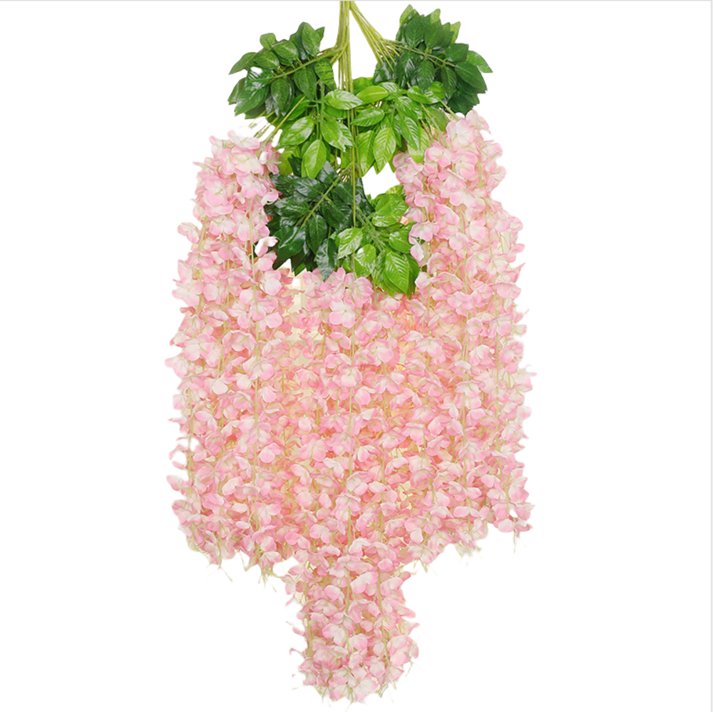 Fleurs de glycine artificielles, 12 tiges rose clair