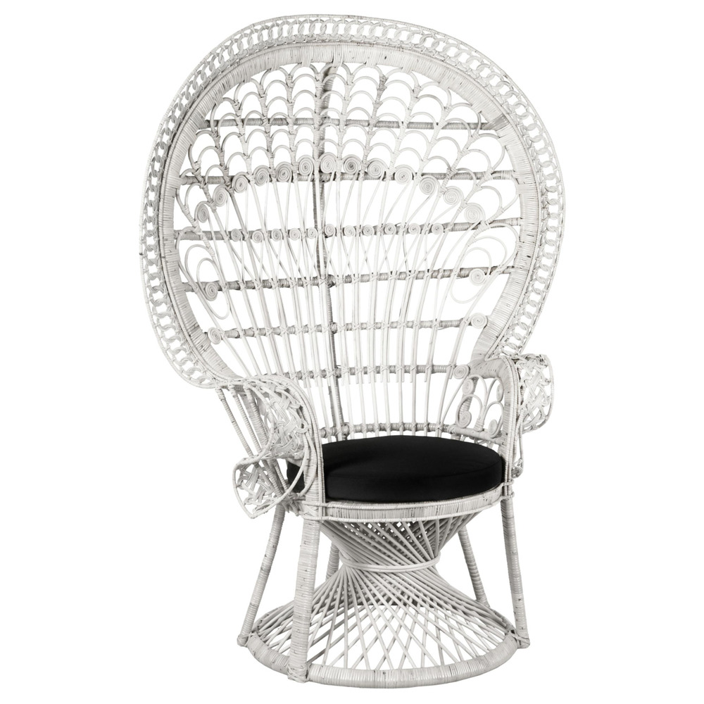 Fauteuil emmanuelle en rotin paon blanc et noir