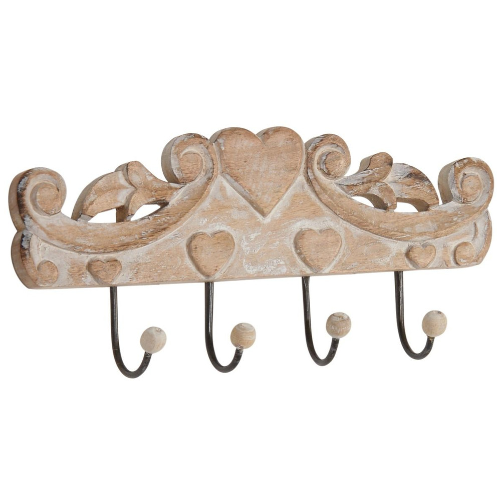 Patère en manguier blanchi avec 4 crochets boules