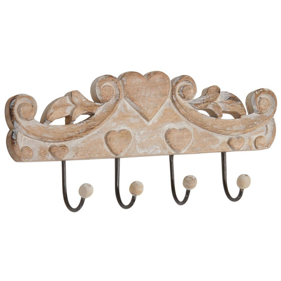 Patère en manguier blanchi avec 4 crochets boules