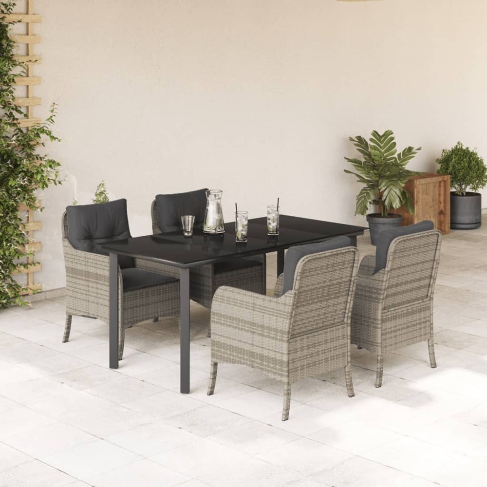 Ensemble à manger de jardin et coussins 5 pcs gris clair rotin