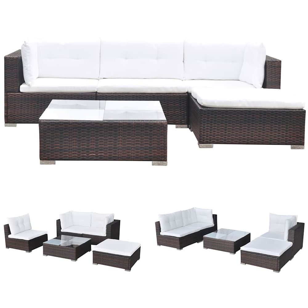 Salon de jardin 5 pcs avec coussins résine tressée marron