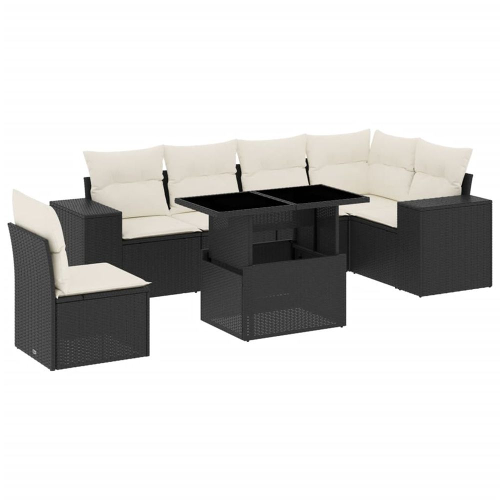 Salon de jardin 7 pcs avec coussins noir résine tressée